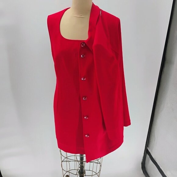 Escada wool dress w/ matching blazer jacket red orange exposed zipper classy - Picture 11 of 16